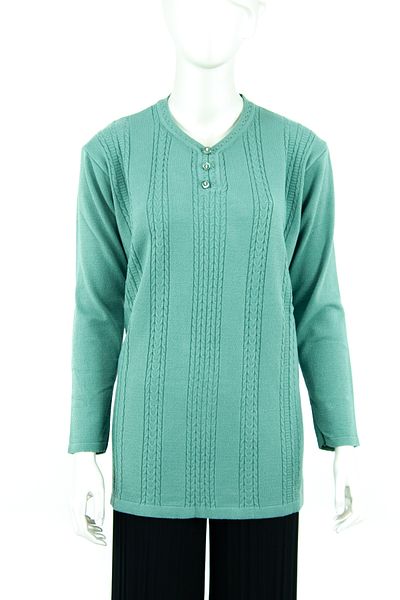 Oppland Pulover pentru mamă țesut cu ghiocei, bumbac, cu trei nasturi, cu guler cu pere, cu lycra