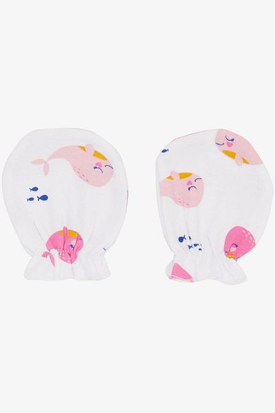 Breeze White Dolphin Patterned Newborn Baby Gloves - Cute