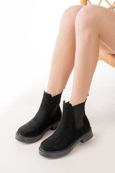 İNFON INFON 02-2137 Μαύρες Suede Elastic Daily Γυναικείες Μπότες