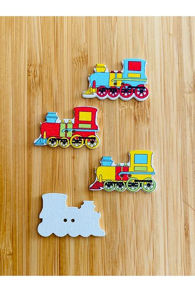 Kartopu Decorative Painted Wooden Locomotive Shaped Decorative Button 32 x 20 mm. Pack of 4. Mix.