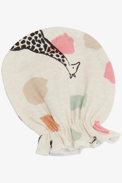 Breeze Ecru Color Newborn Baby Gloves - Giraffe Printed