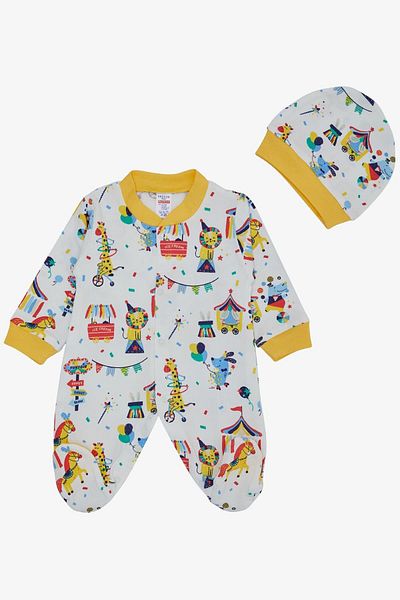 Breeze Baby Boy Booties Jumpsuit Circus Themed 0-6 Months, White