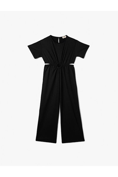 Koton Jumpsuit mit Fensterdetail, kurzen Ärmeln und Rundhalsausschnitt
