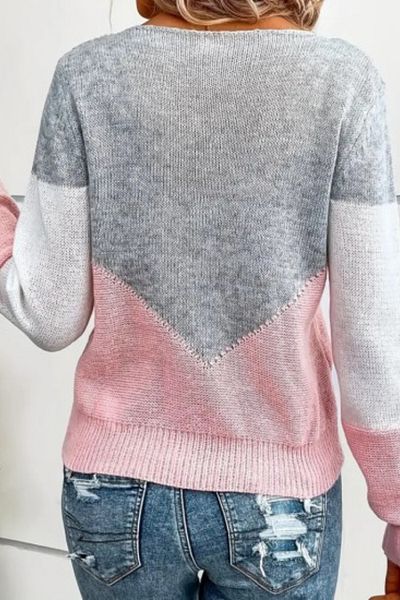 Lucax Pulover de damă cu mânecă lungă cu modele multicolore - Pulover roz