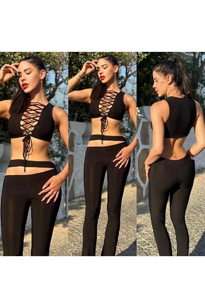 Miss Breast Piping Blouse Pants Set