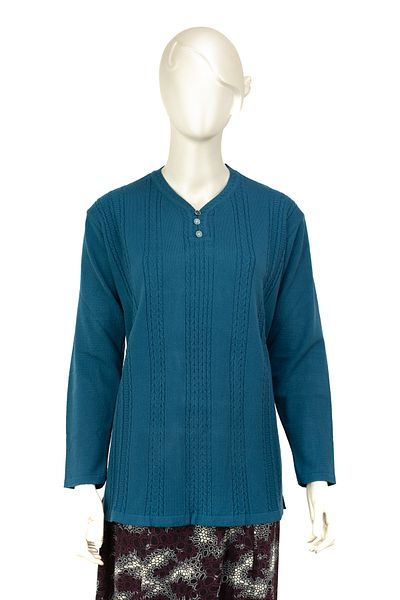 Oppland Pulover de mamă țesut cu ghiocei din bumbac, cu decolteu în V, cu model complet, de iarnă