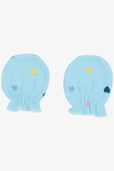 Breeze Light Blue Colored Newborn Baby Gloves - Heart Pattern