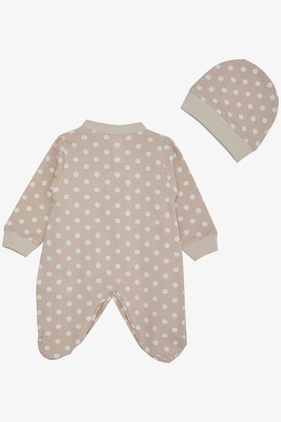 Breeze Baby Boy Booties Romper Striped Polka Dot Pattern 0-6 Months, Beige