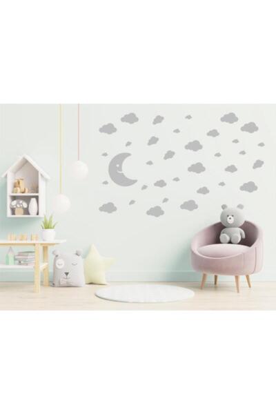 Lizpo Decor Bulut Ve Aydede Dekoratif Çocuk Odası Duvar Sticker Yapıştırma Gri