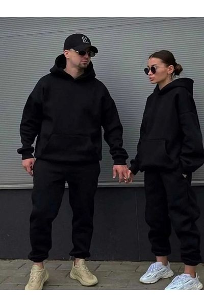 EXPECTED Lover Couple Friend Unisex Μαύρη αθλητική φόρμα - Κουκούλα, ράστερ - 2 σετ