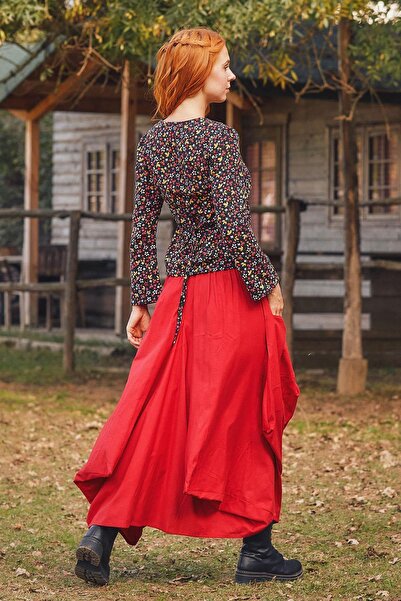 Los banditos Baggy Long Skirt with Lace-up Waist and Pocket Detail