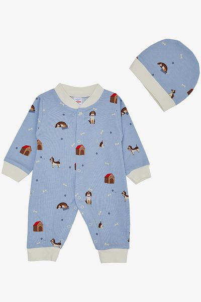 Breeze Baby Boy Jumpsuit with Cute Puppy Pattern 0-6 Months, Light Blue