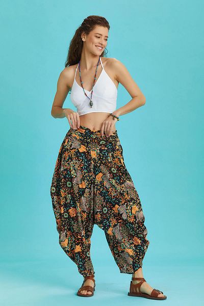 Los banditos Draped Waist Draped Floral Print Women's Baggy Trousers