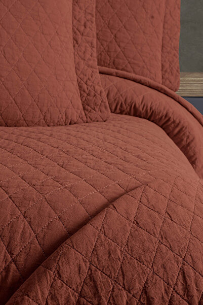 PASIONI Pamuklu - Parça Boyama ESTE Tek Kişilik Yatak Örtüsü Takımı Kiremit