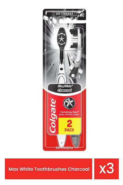 Colgate Max White Charcoal Black Whitening Toothbrush Soft 2 pcs x 3 pieces