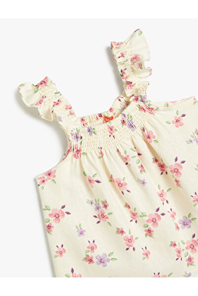 Koton Blouse Sleeveless Frilly Floral Pattern Gipe Detailed
