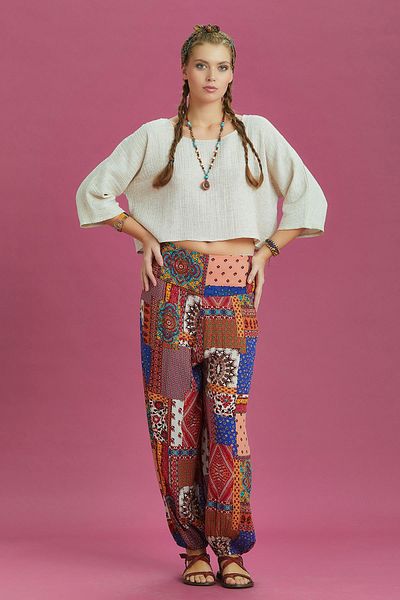 Los banditos Pantaloni largi Shalwar cu model albastru cu talie elastică