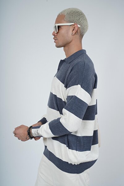 Butik Polo Neck Striped Men's Oversize Fit Sweater