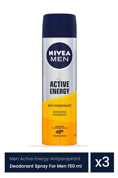 NIVEA Nivea Men Active Energy αντιιδρωτικό αποσμητικό σπρέι για άνδρες 3 τεμάχια x 150 ml