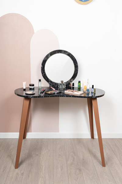 Fec Reklam Eva Makyaj Masası Aynalı Makyaj Masası Siyah Şifonyer