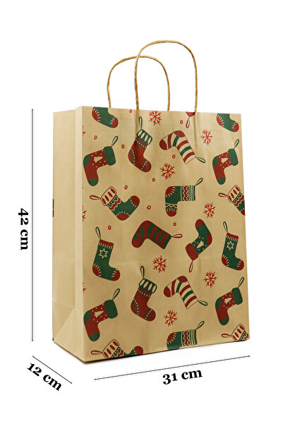 repro design 31x42 Yılbaşı Temalı Kraft Kağıt Poşet 2 Adet ( Çorap Desenli )