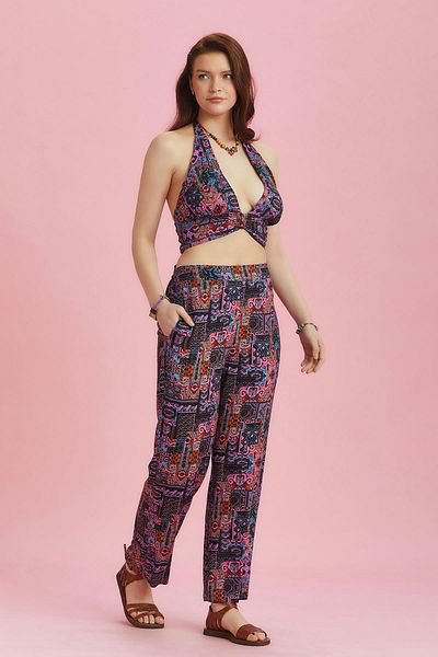 Los banditos Straight Leg Patterned Elastic Waist Trousers