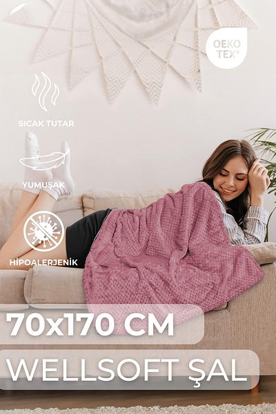 LADYNİL Wellsoft Pink Hypoallergenic Shawl - Warm, Soft and Eco-Tex Certified, 70X170 cm