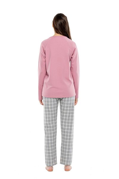 Mod Collection طقم بيجامة نسائي 3977 بياقة دائرية وأكمام طويلة - وردي مجفف