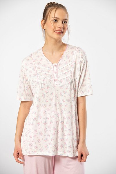TÜREN 3369 Women's Plus Size Short Sleeve Pajama Set-pink