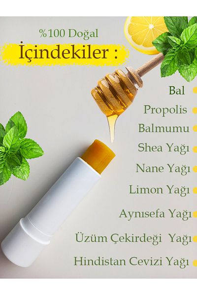Petekoğlu Natural Lip Balm - Lip Balm with Propolis Mint and Lemon Oil