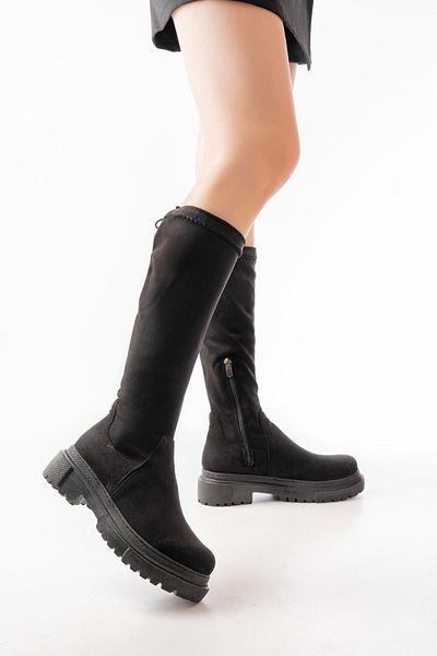 ELLOLİTA LUXURY SHOES 812-2291 Μαύρες σουέτ καθημερινές γυναικείες μπότες με φερμουάρ