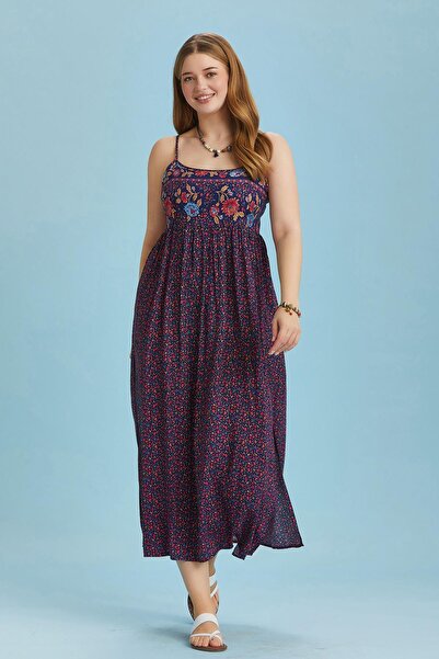 Los banditos Pink Floral Robadan Plus Size Dress with Straps Slit