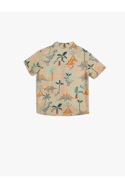 Koton Shirt Short Sleeve Dinosaur Patterned Pocket Cotton