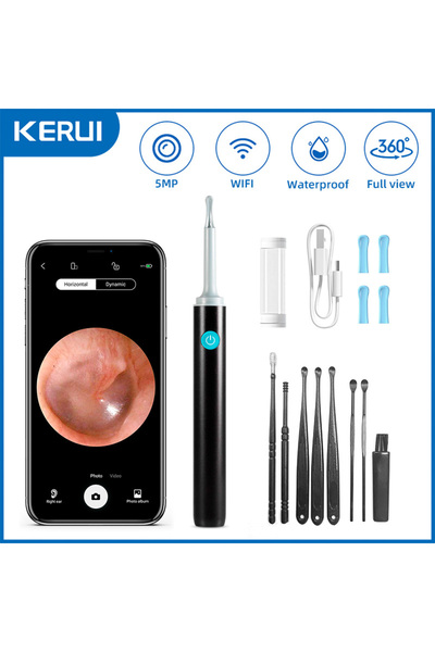 Kerui منظف أذن أسود، أعواد أذن ذكية مزودة بكاميرا منظار داخلي بدقة 5 ميجابكسل...