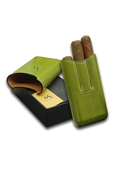 MONTES LEATHER Montes Gerçek Deri El Yapımı Puro Kılıfı Üçlü (52 Ring) Grass