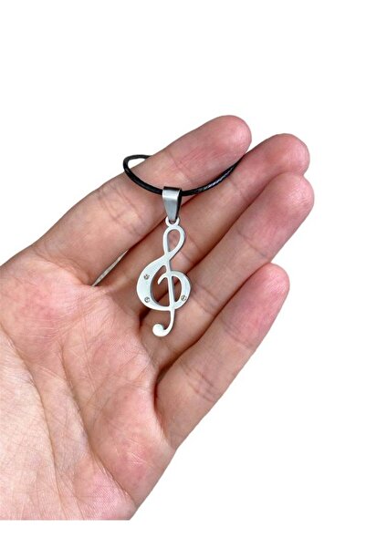 Herşey Nota قلادة من الفولاذ المقاوم للصدأ بتفاصيل حجرية على اليسار وموسيقى ا...