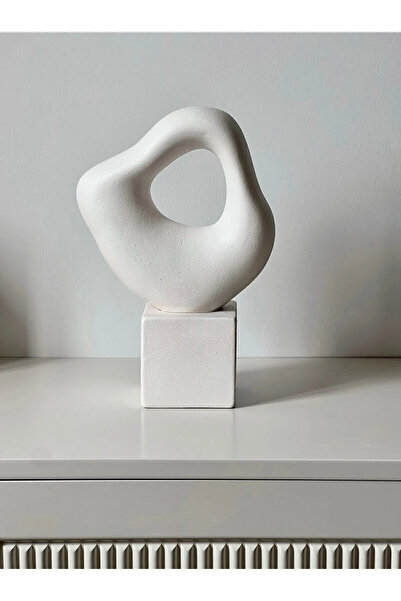 EmgCraft Seramik Görünümlü Büyük Asimetrik Heykelcik Vazo Biblo Siyah Bej, D ...