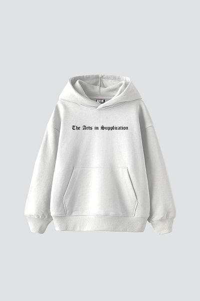 Sekizbiraltı Arts Supplication Printed Oversize Unisex Premium White Hoodie