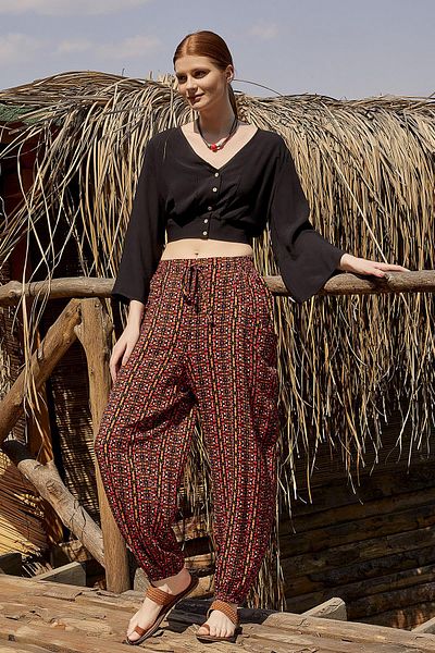 Los banditos Bohemian Style Draped Trousers with Elastic Legs
