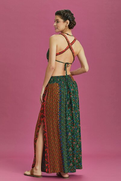 Los banditos Fustă cu fantă adâncă în talie elastică, cu model floral