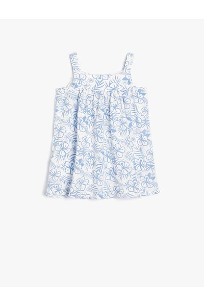 Koton Hanging Dress Flower Patterned Square Collar Viscose Fabric