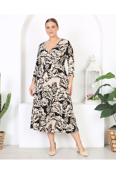Butik Nilyam Γυναικείο φόρεμα με μακρύ μανίκι με διπλό στήθος ελαστικό μάξι μήκος 24670