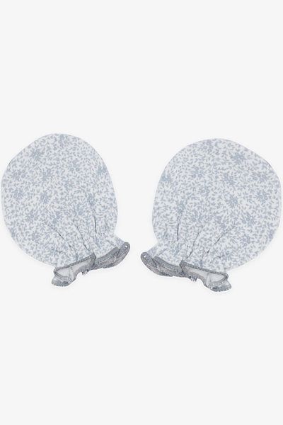 Breeze Gray Leaf Patterned Newborn Baby Gloves