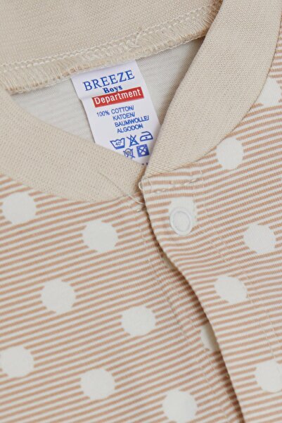 Breeze Baby Boy Jumpsuit Striped Polka Dot Pattern 0-6 Months, Beige