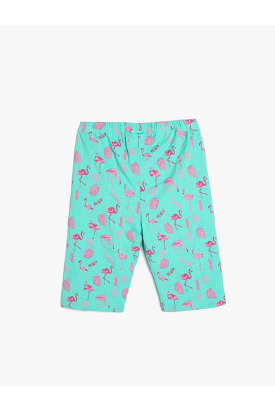 Koton Kurze Strumpfhose aus Baumwolle mit Flamingo-Aufdruck – elastischer Bund