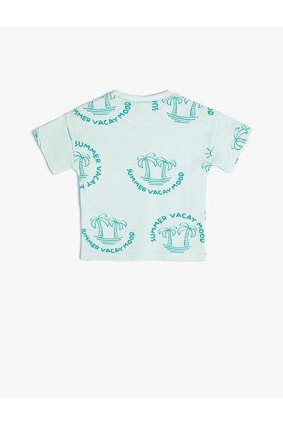 Koton T-Shirt Short Sleeve Palm Printed Crew Neck Textured Cotton