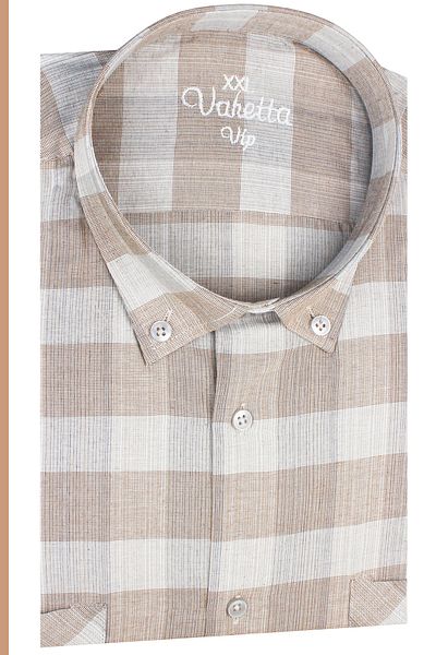 Varetta Ανδρικό μακρυμάνικο πουκάμισο Milk Brown Beige Plus Size με διπλή τσέπη