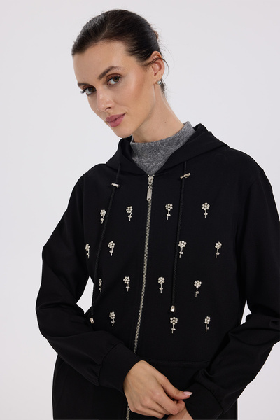 Ekol Stone Flower Decorated Cardigan