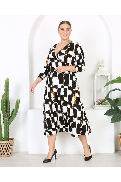 Butik Nilyam Γυναικείο φόρεμα με μακρύ μανίκι με διπλό στήθος ελαστικό μάξι μήκος 24670