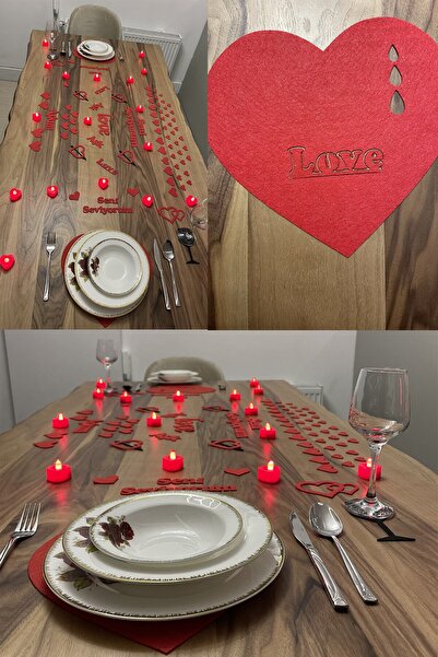 Zanzibar 60 Parça Romantik Doğum Günü Masa Süslemesi Keçe Seti Evlilik Teklif...